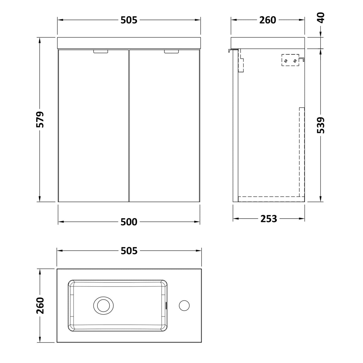 Hudson Reed Fusion 500mm Slimline Basin Vanity Unit & Basin, 2 Doors Anthracite Woodgrain CBI538 LD