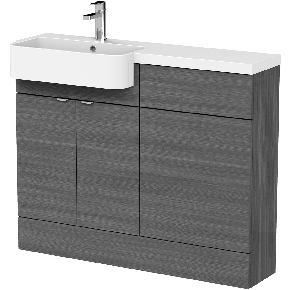 Hudson Reed Fusion Round Semi-Recessed Toilet & Basin Suite, 2 Door Vanity Unit (600mm), W1100mm Anthracite Woodgrain CBI546
