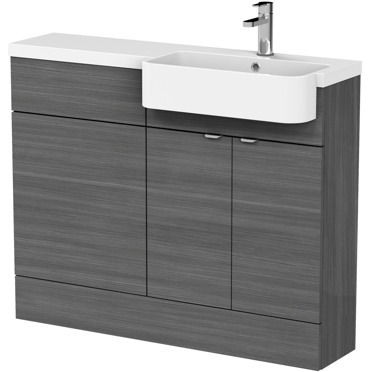 Hudson Reed Fusion Round Semi-Recessed Toilet & Basin Suite, 2 Door Vanity Unit (600mm), W1100mm Anthracite Woodgrain CBI547