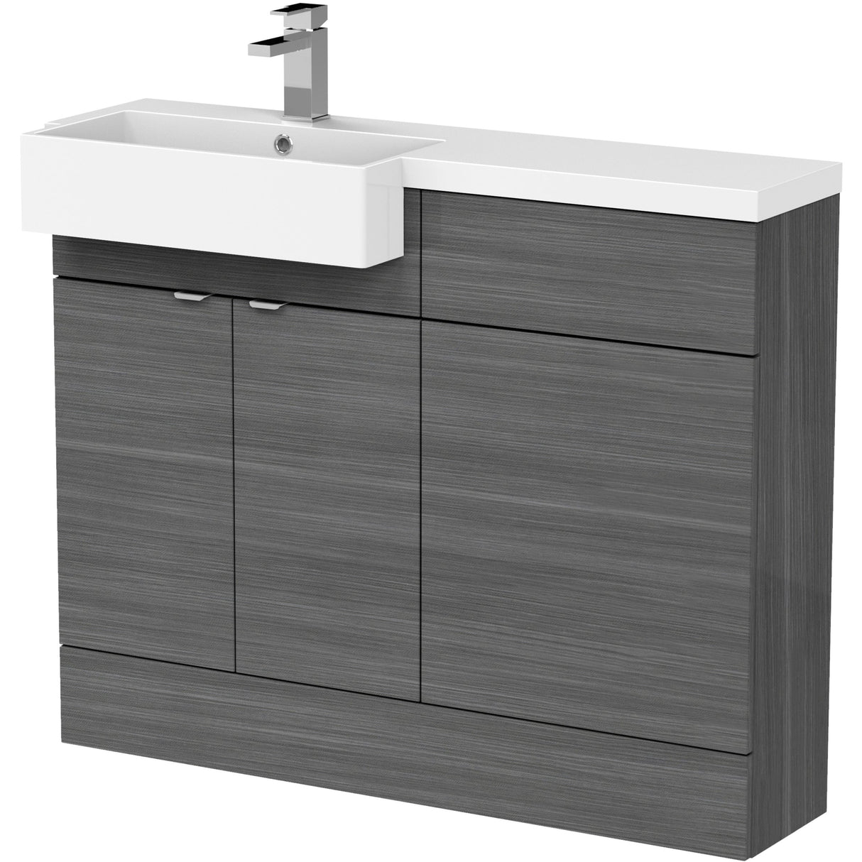 Hudson Reed Fusion Square Semi-Recessed Toilet & Basin Suite, 2 Door Vanity Unit (600mm), W1100mm Anthracite Woodgrain CBI550