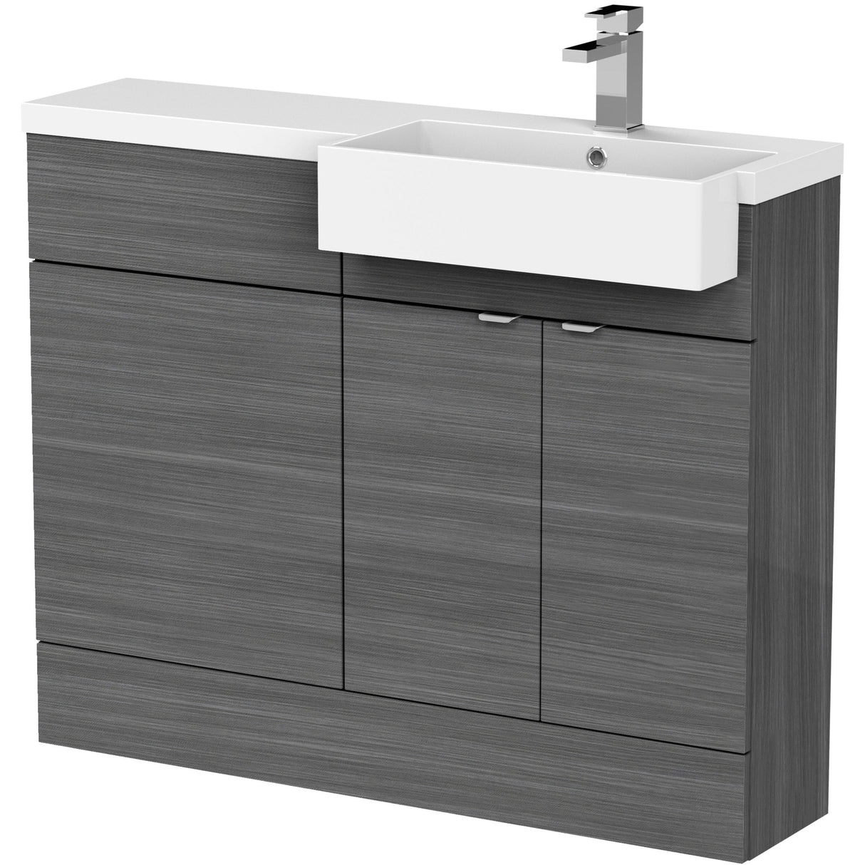Hudson Reed Fusion Square Semi-Recessed Toilet & Basin Suite, 2 Door Vanity Unit (600mm), W1100mm Anthracite Woodgrain CBI551