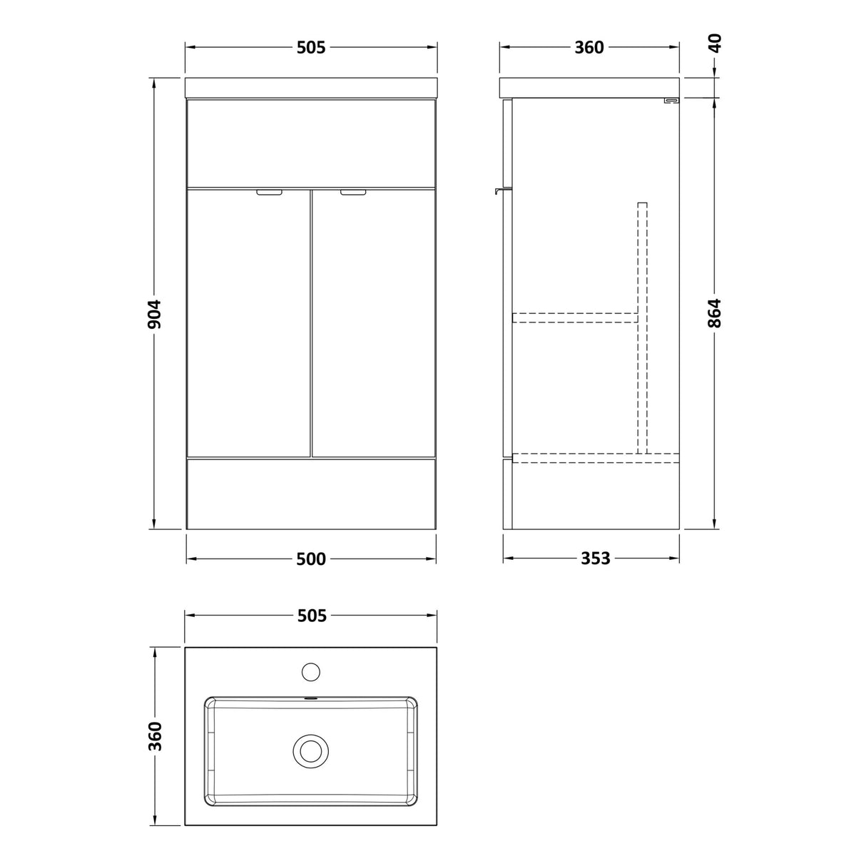 Hudson Reed Fusion 500mm Full Depth Basin Vanity Unit & Basin, 2 Doors Charcoal Black CBI624 LD