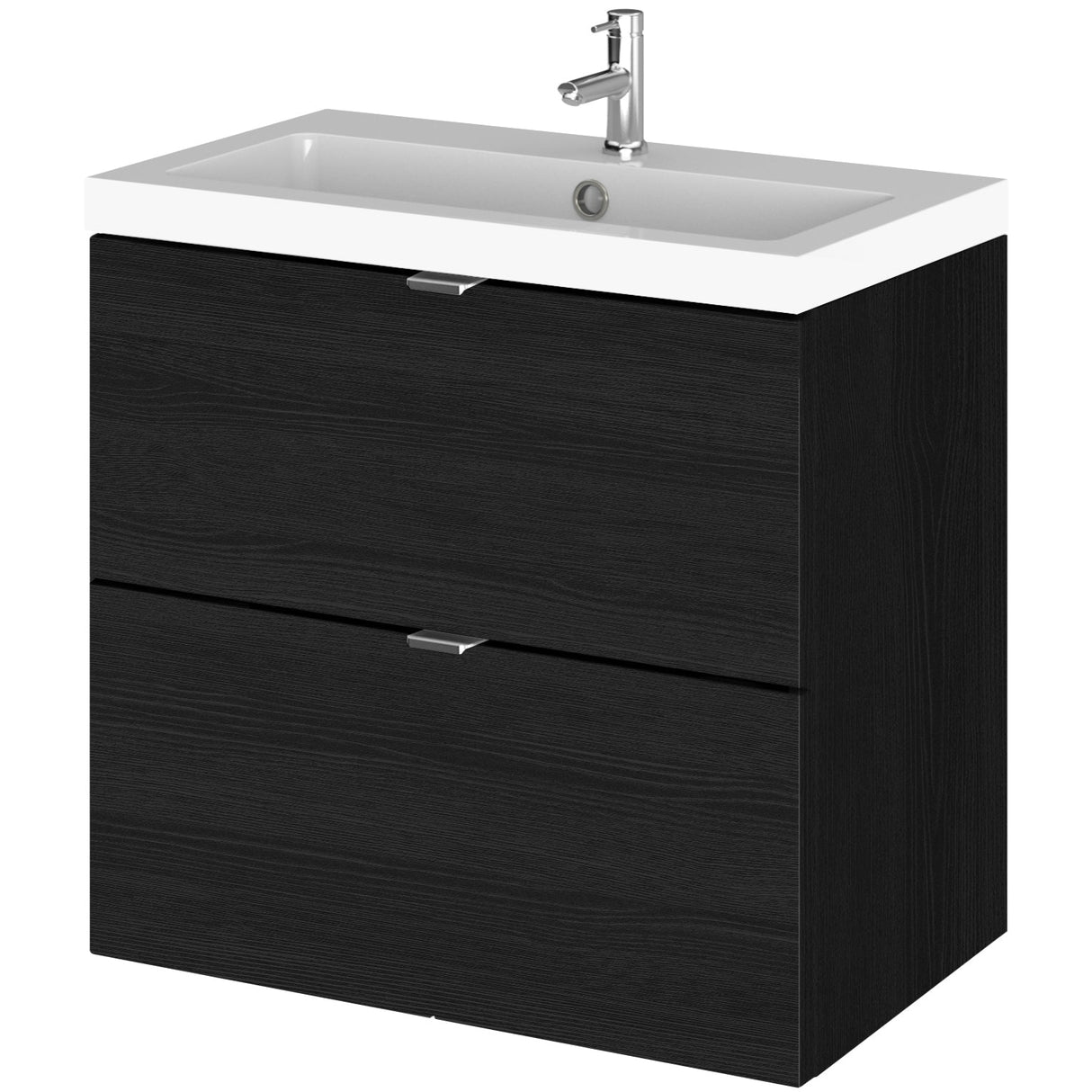 Hudson Reed Fusion 600mm Full Depth Wall Hung Basin Vanity Unit & Basin, 2 Drawers Charcoal Black CBI630