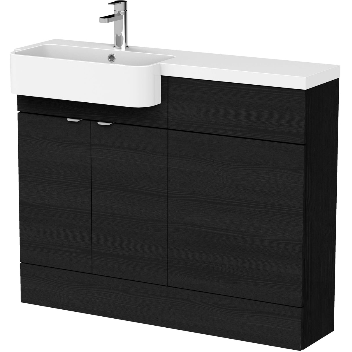 Hudson Reed Fusion Round Semi-Recessed Toilet & Basin Suite, 2 Door Vanity Unit (600mm), W1100mm Charcoal Black CBI646