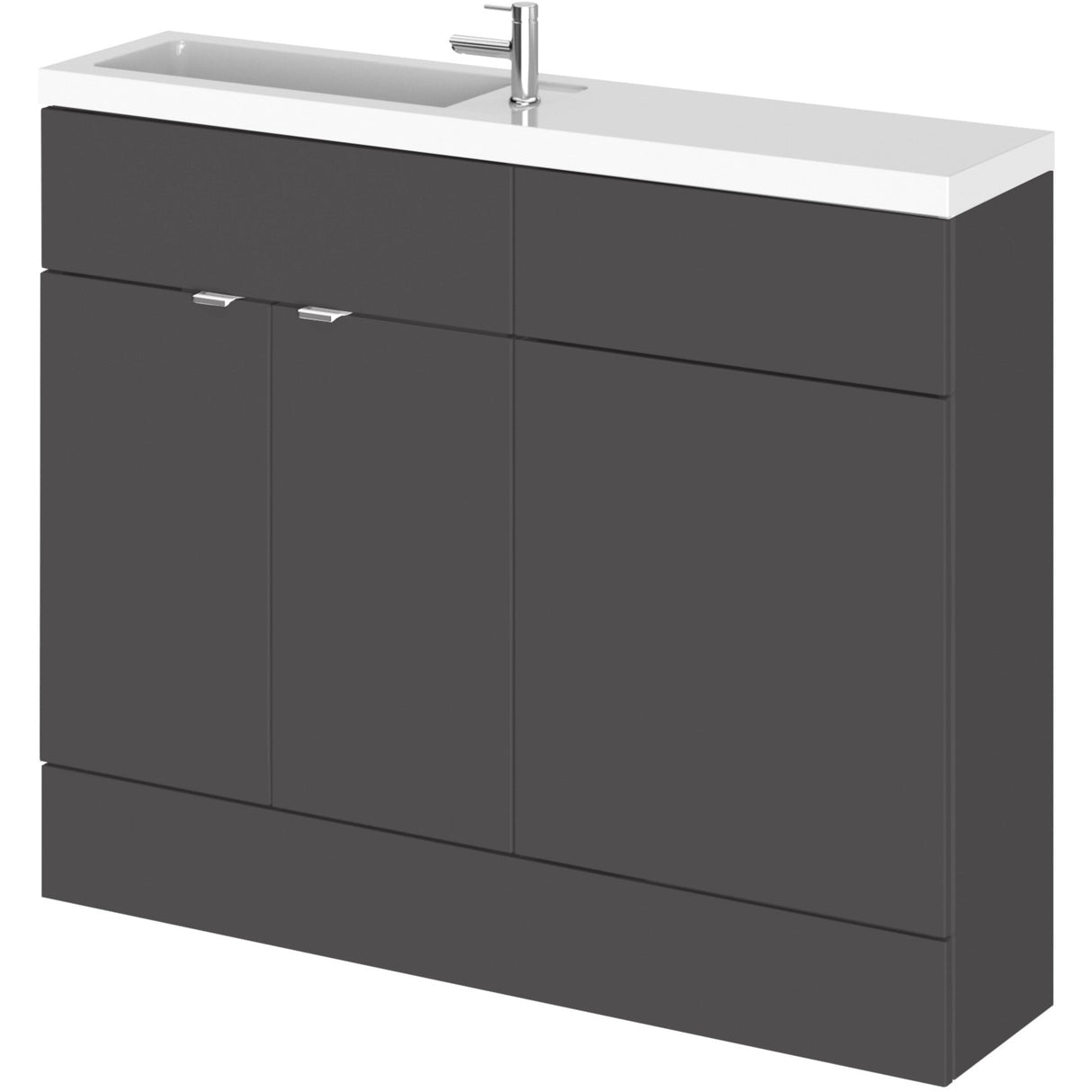 Hudson Reed Fusion Slimline Toilet & Basin Suite, 2 Door Vanity Unit (600mm), W1100mm Gloss Grey CBI901