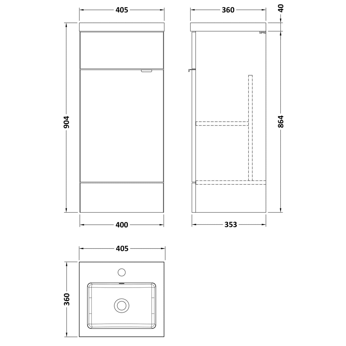 Hudson Reed Fusion 400mm Full Depth Basin Vanity Unit & Basin, 1 Door Gloss Grey CBI923 LD