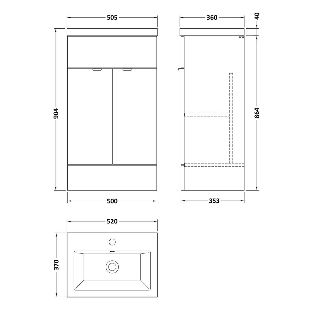 Hudson Reed Fusion 500mm Full Depth Basin Vanity Unit & Basin, 2 Doors Gloss Grey CBI924A LD