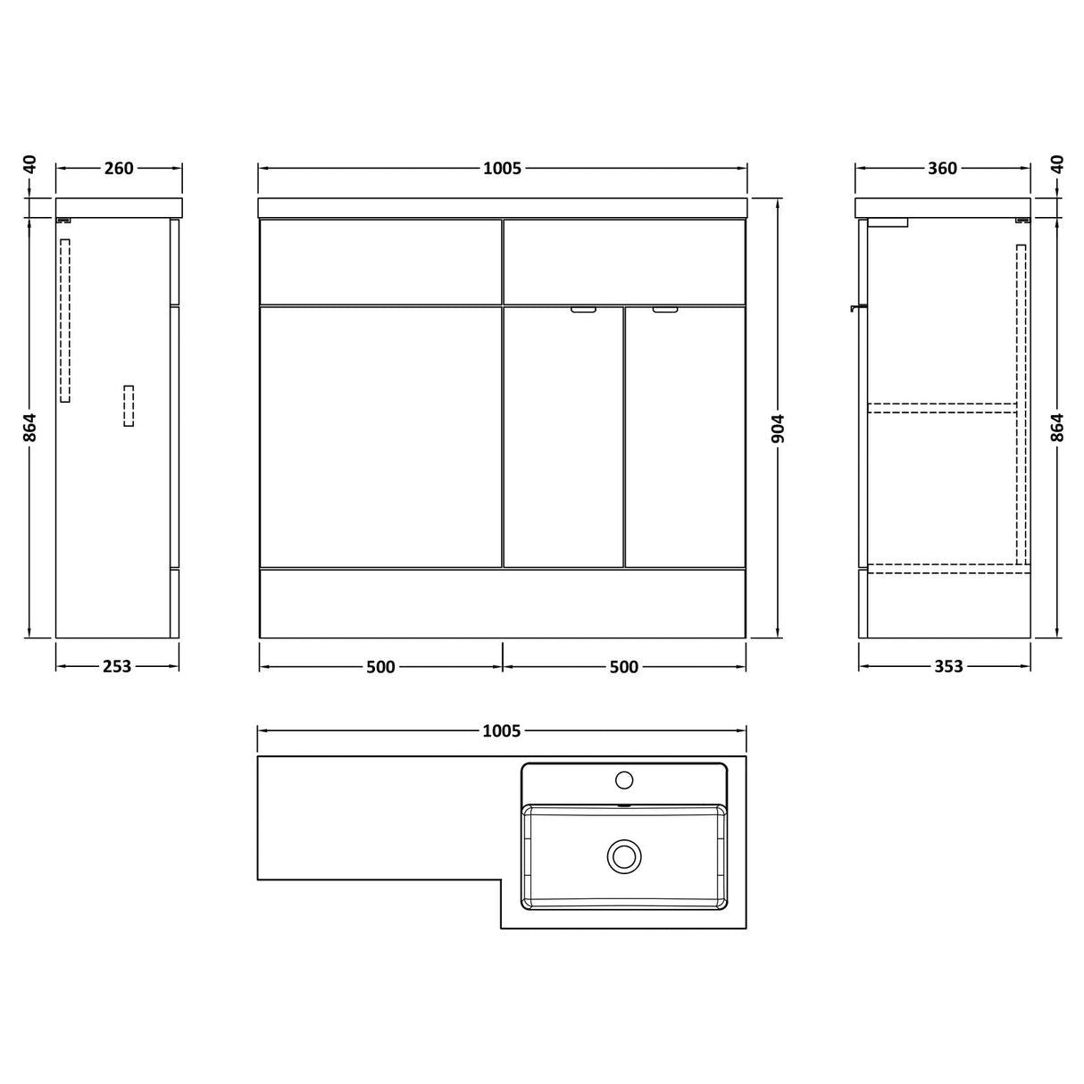 Hudson Reed Fusion Full Depth Toilet & Basin Suite, 2 Door Vanity Unit (500mm), W1000mm Gloss Grey CBI927 LD