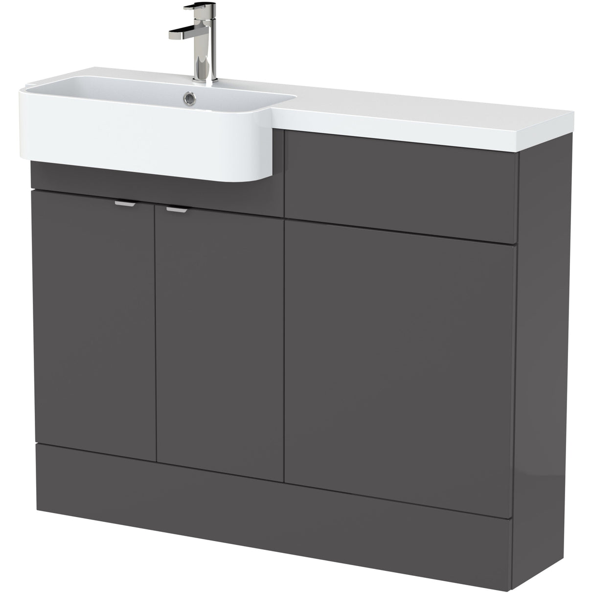 Hudson Reed Fusion Round Semi-Recessed Toilet & Basin Suite, 2 Door Vanity Unit (600mm), W1100mm Gloss Grey CBI946