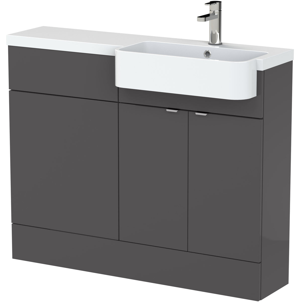 Hudson Reed Fusion Round Semi-Recessed Toilet & Basin Suite, 2 Door Vanity Unit (600mm), W1100mm Gloss Grey CBI947