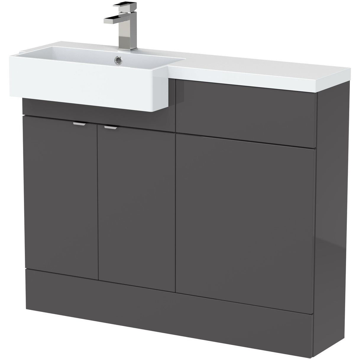 Hudson Reed Fusion Square Semi-Recessed Toilet & Basin Suite, 2 Door Vanity Unit (600mm), W1100mm Gloss Grey CBI950
