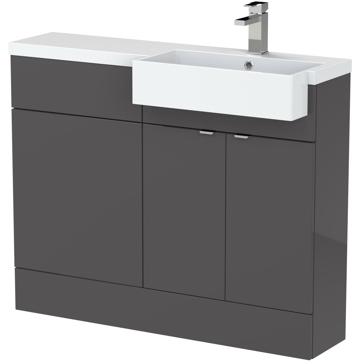 Hudson Reed Fusion Square Semi-Recessed Toilet & Basin Suite, 2 Door Vanity Unit (600mm), W1100mm Gloss Grey CBI951