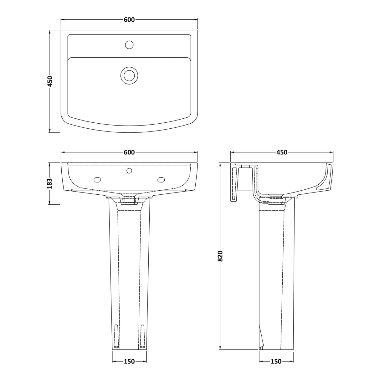 Nuie Bliss Basin & Full Pedestal - 1 Tap Hole CBL010 LD