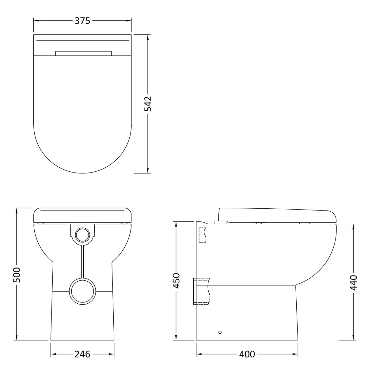 Nuie Lawton D-Shape Comfort Height Back To Wall Toilet & Soft Close Seat White CBW002 LD