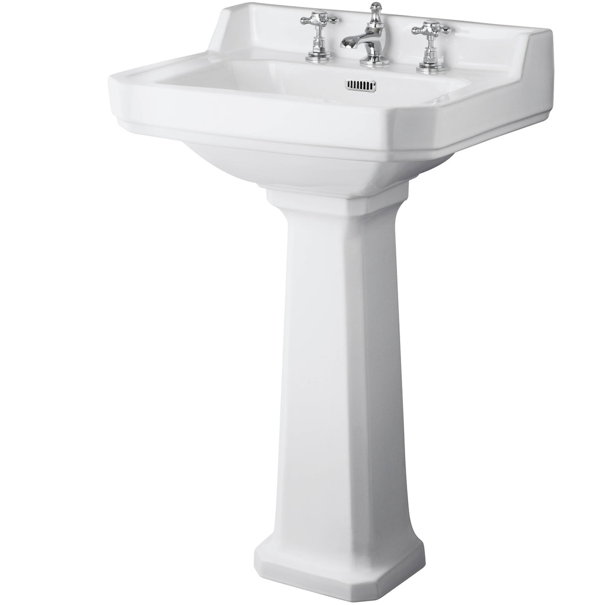 Old London Richmond Comfort Height Basin & Full Pedestal, 3 Tap Hole White CCR025