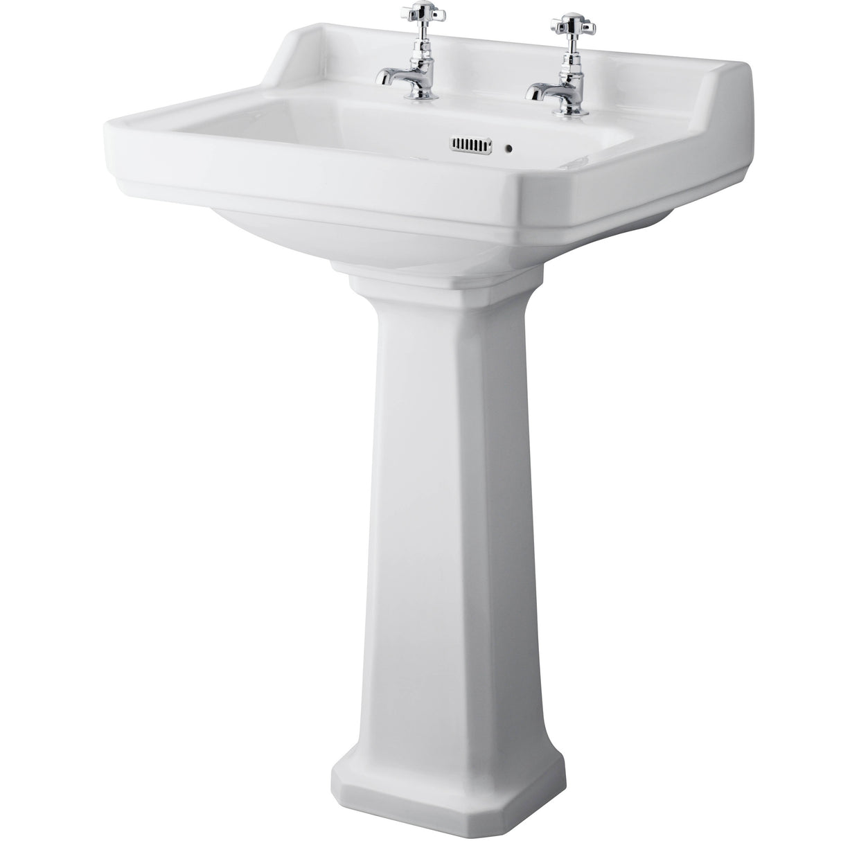 Old London Richmond Comfort Height Basin & Full Pedestal, 2 Tap Hole White CCR026