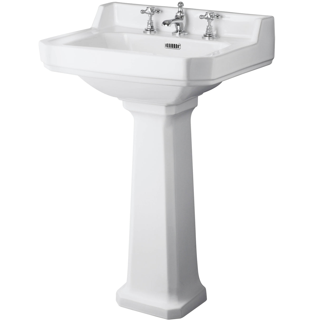 Old London Richmond Comfort Height Basin & Full Pedestal, 3 Tap Hole White CCR028