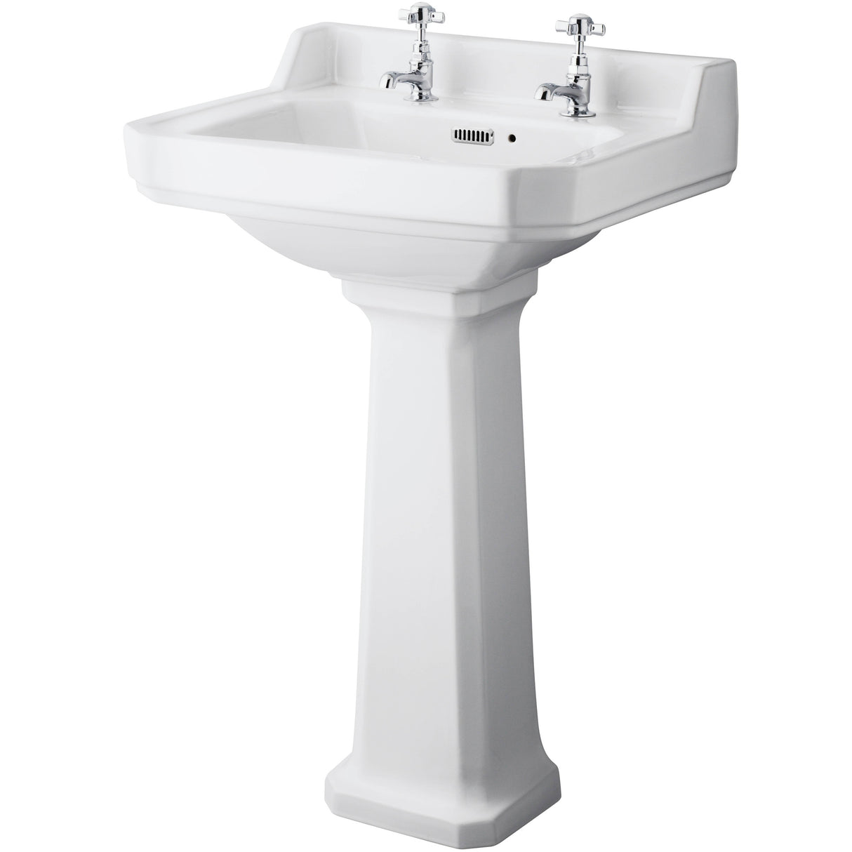Old London Richmond Comfort Height Basin & Full Pedestal, 2 Tap Hole White CCR029