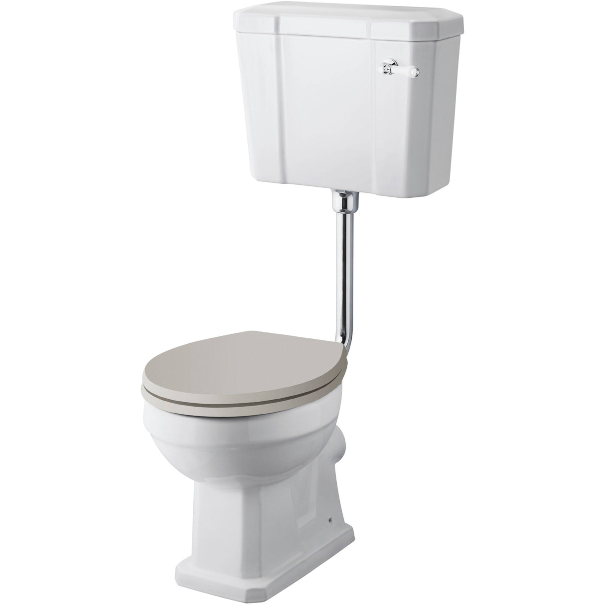 Old London Richmond Comfort Height Low Level Toilet With Cistern Lever & Flush Pipe Kit, Without Seat Gloss White CCR034