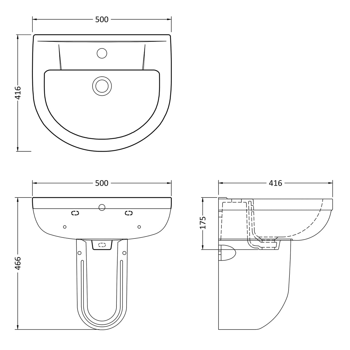 Nuie Harmony Basin & Semi-Pedestal 500mm wide - 1 Tap Hole CHM004 LD