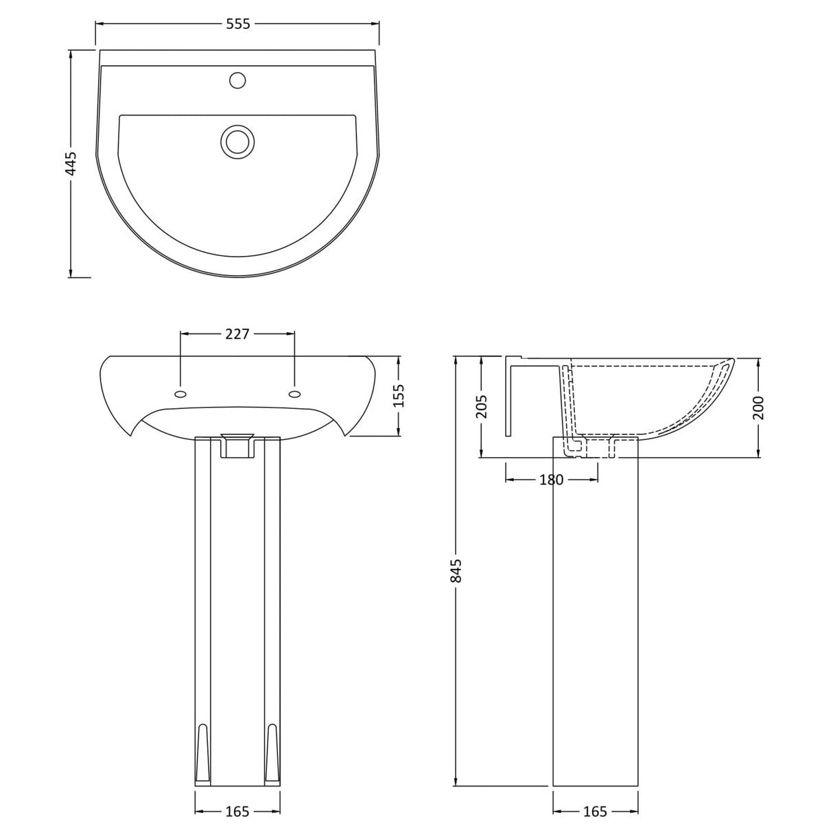 Nuie Ivo Basin & Full Pedestal 550mm wide - 1 Tap Hole CIV002 LD