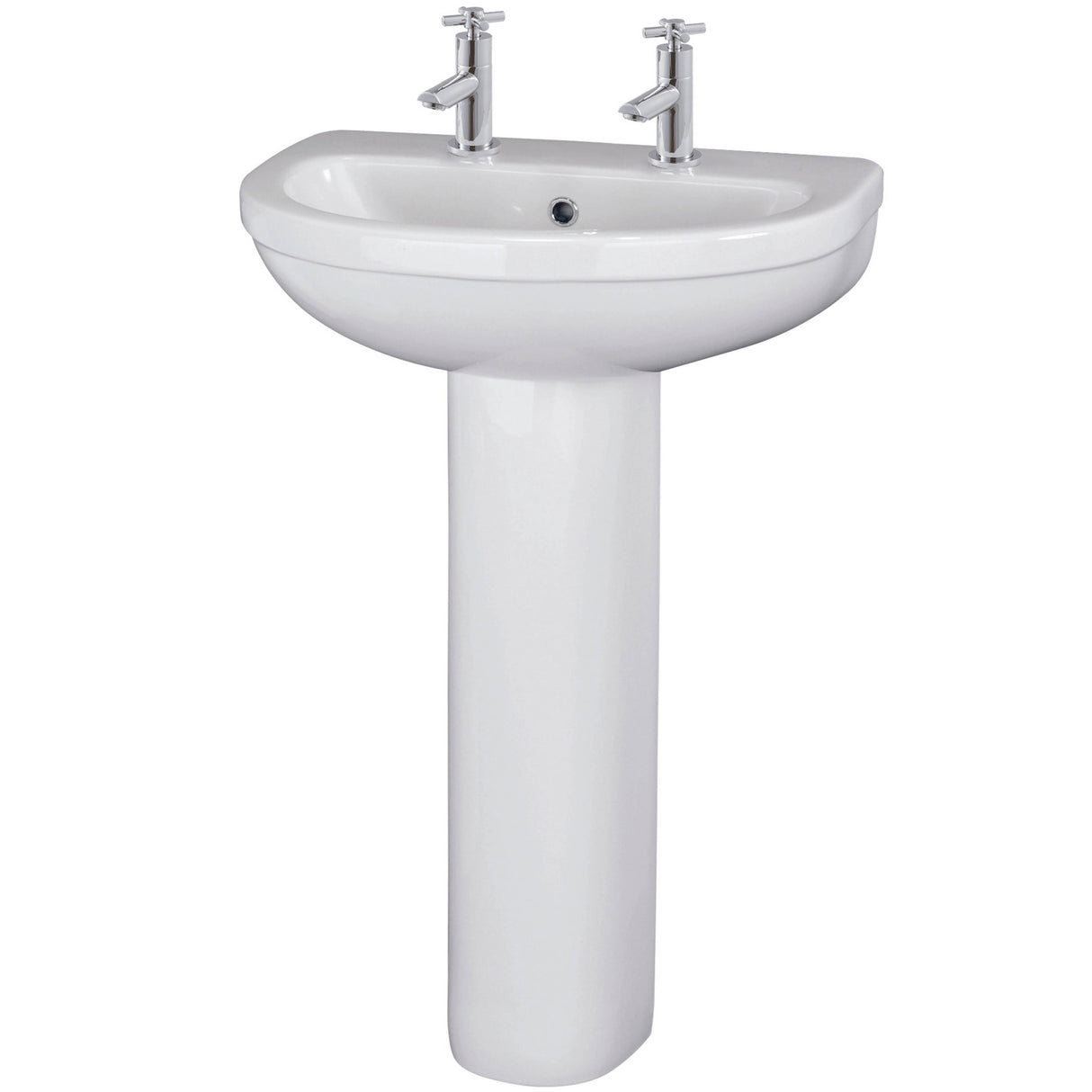Nuie Ivo Basin & Full Pedestal 550mm wide - 2 Tap Hole CIV003