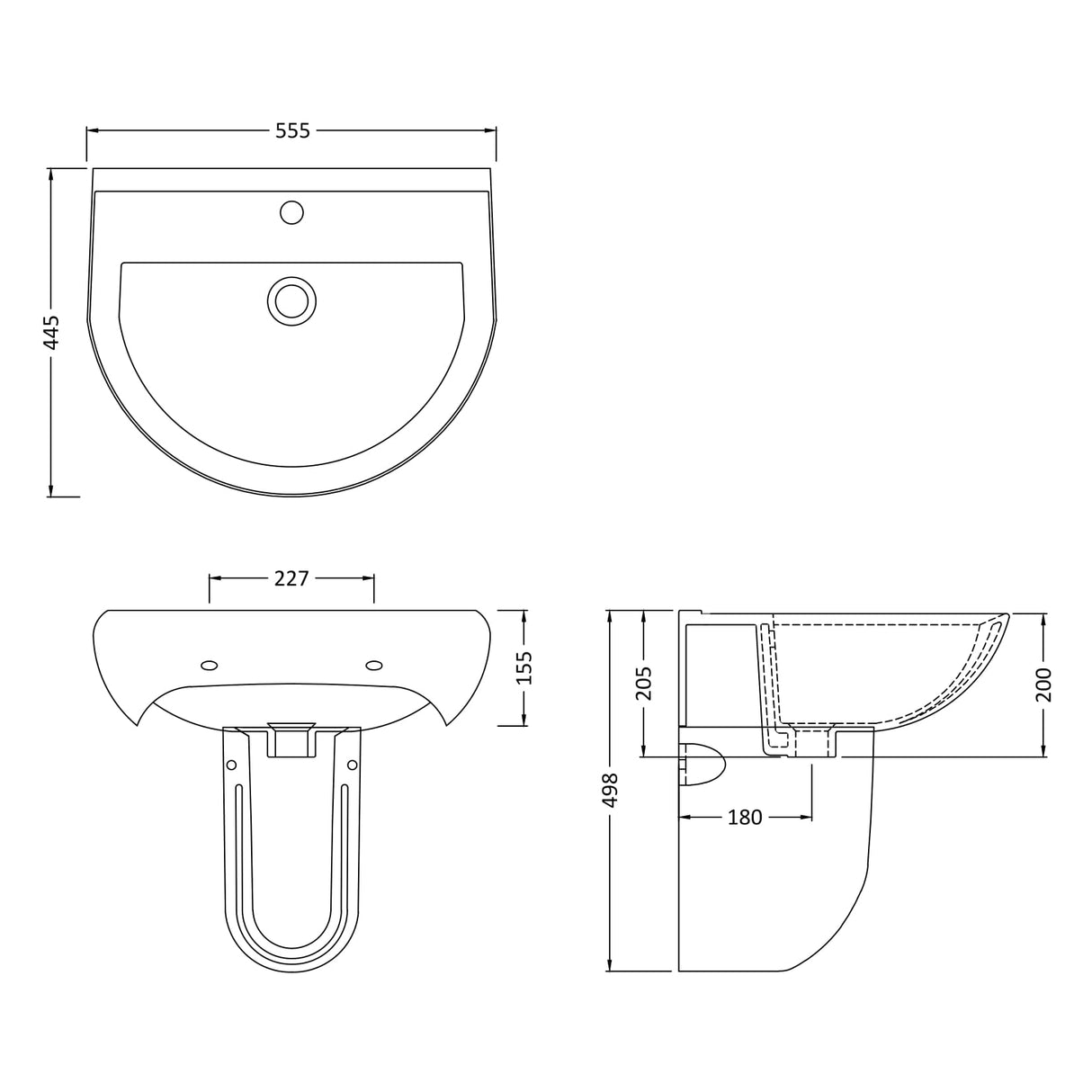 Nuie Ivo Basin & Semi-Pedestal 550mm wide - 1 Tap Hole CIV004 LD
