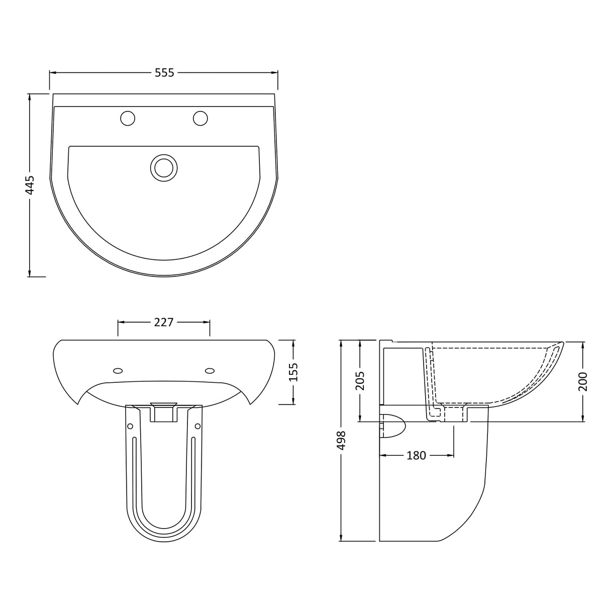 Nuie Ivo Basin & Semi-Pedestal 550mm wide - 2 Tap Hole CIV005 LD