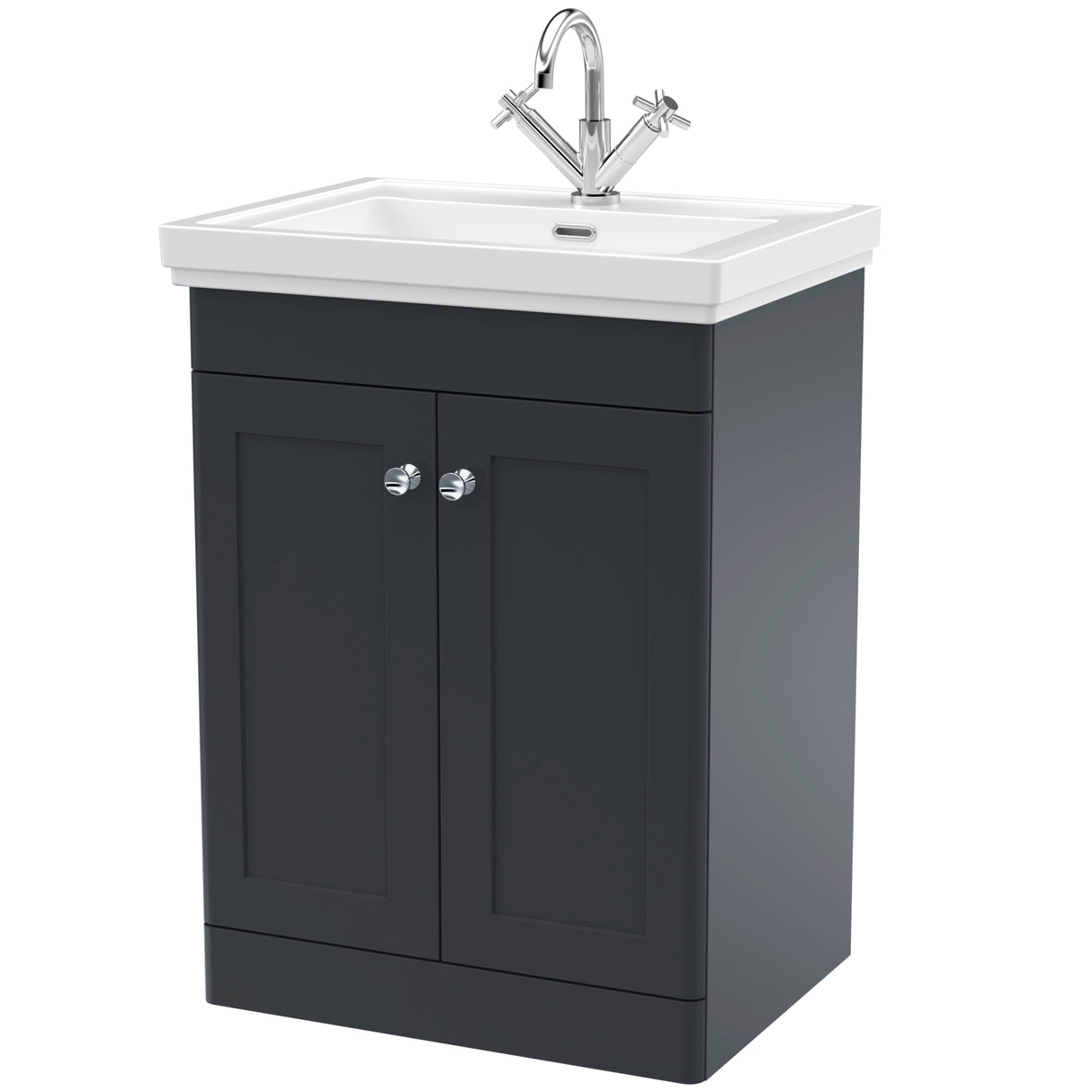 Nuie Classique 600mm Floorstanding 2 Door Vanity Unit & Basin Soft Black CLC1425A