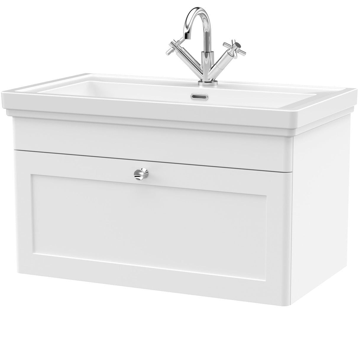 Nuie Classique 800mm Wall Hung 1 Drawer Vanity Unit & Basin Satin White CLC196A