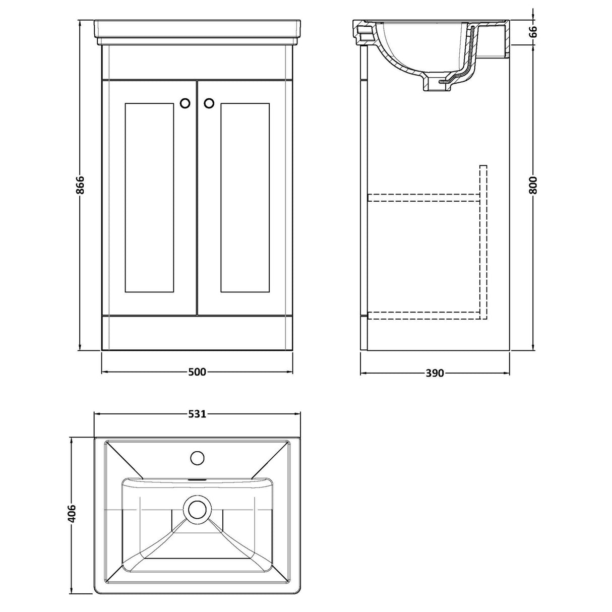 Nuie Classique 500mm Floorstanding 2 Door Vanity Unit & Basin Satin Grey CLC223A LD