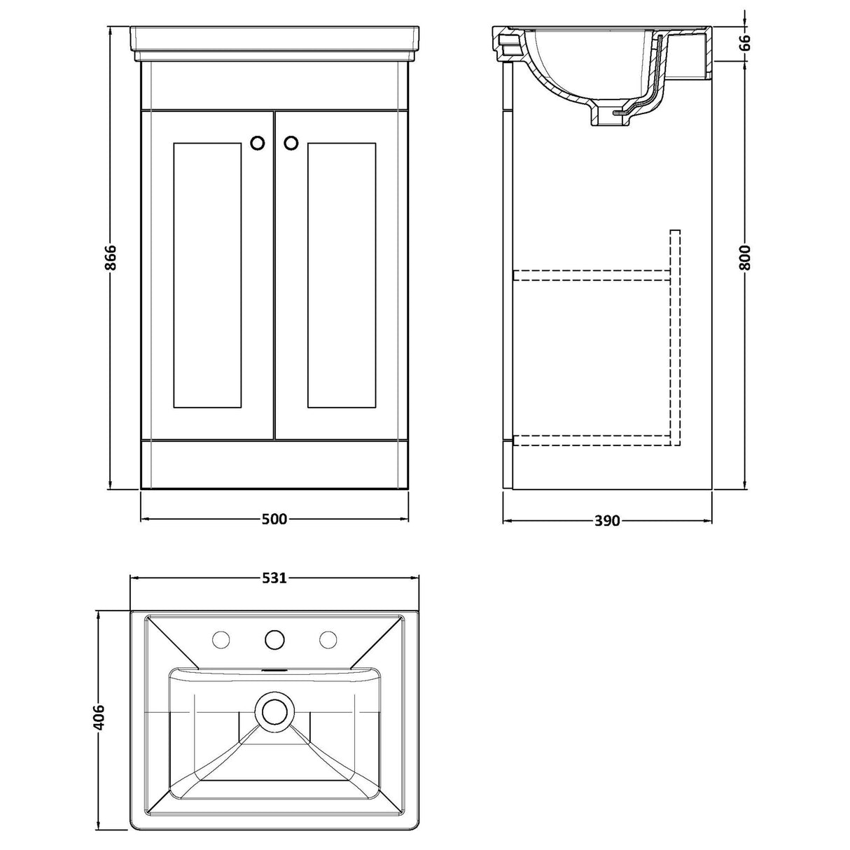 Nuie Classique 500mm Floorstanding 2 Door Vanity Unit & Basin Satin Green CLC823B LD
