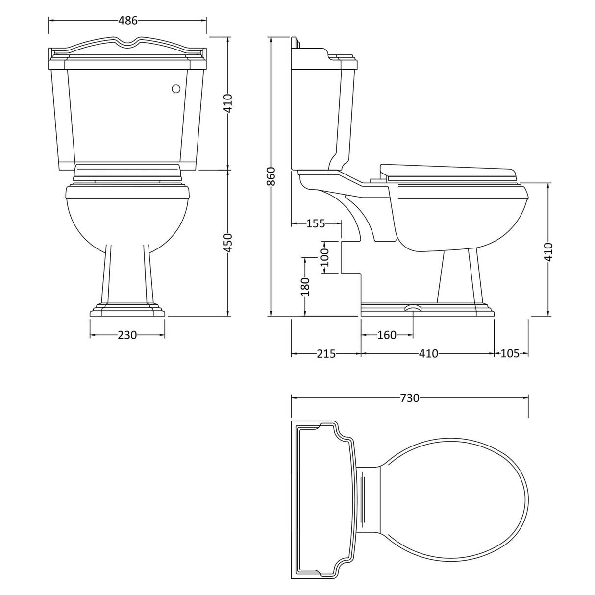 Nuie Legend Close Coupled Toilet With Cistern Lever & Standard Seat CLG003 LD