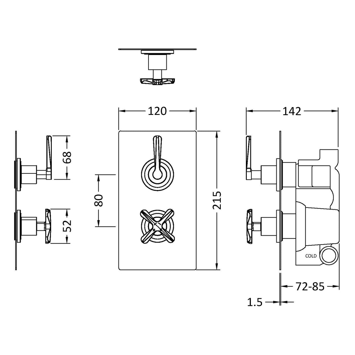 Nuie Aztec 1 Outlet Thermostatic Concealed Shower Valve Matt Black CLL4210 LD