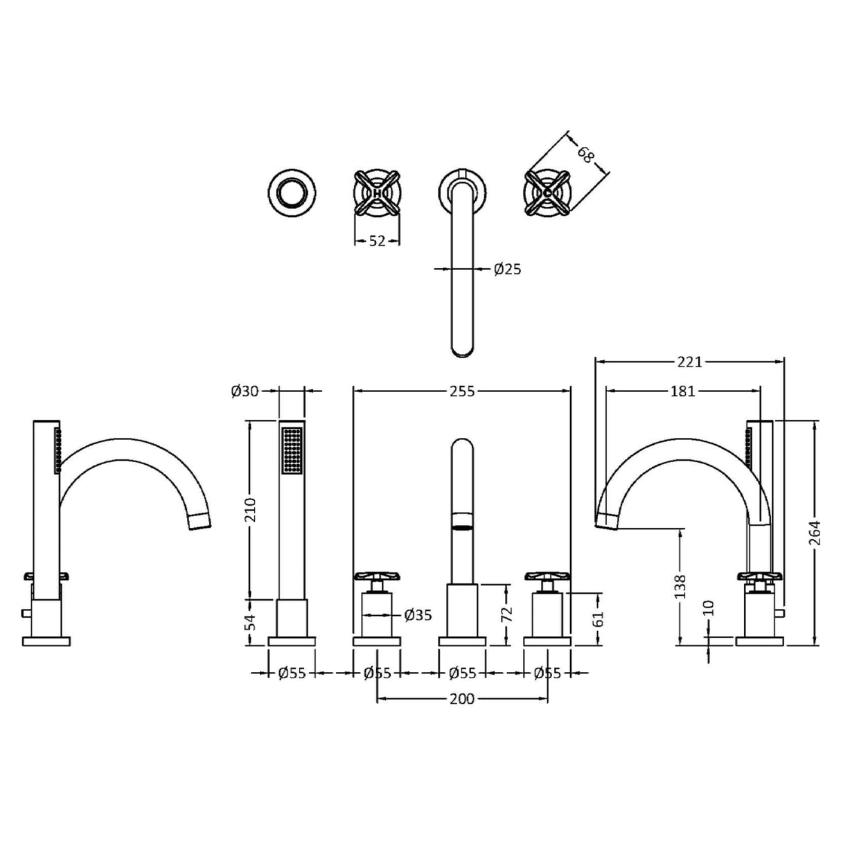 Nuie Aztec 4-Hole Bath Shower Mixer Tap with Shower Kit Chrome CLX334S LD