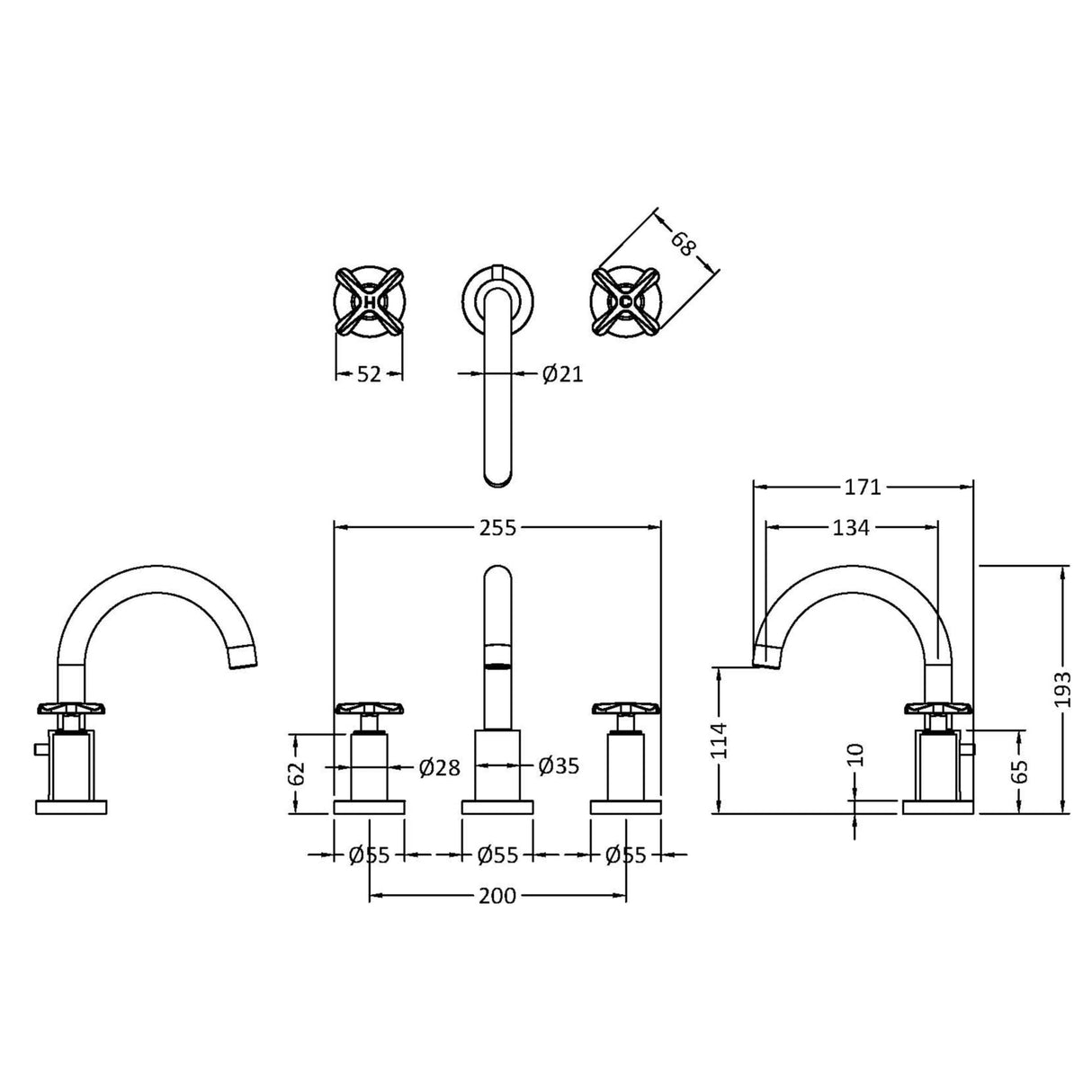 Nuie Aztec 4-Hole Bath Shower Mixer Tap with Shower Kit Chrome CLX334S LD