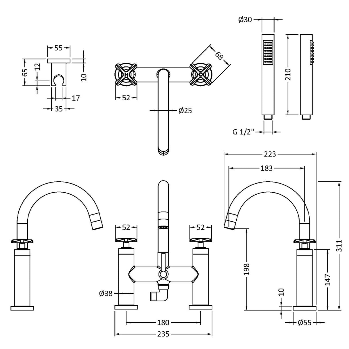Nuie Aztec Bath Shower Mixer Tap with Shower Kit Chrome CLX354 LD