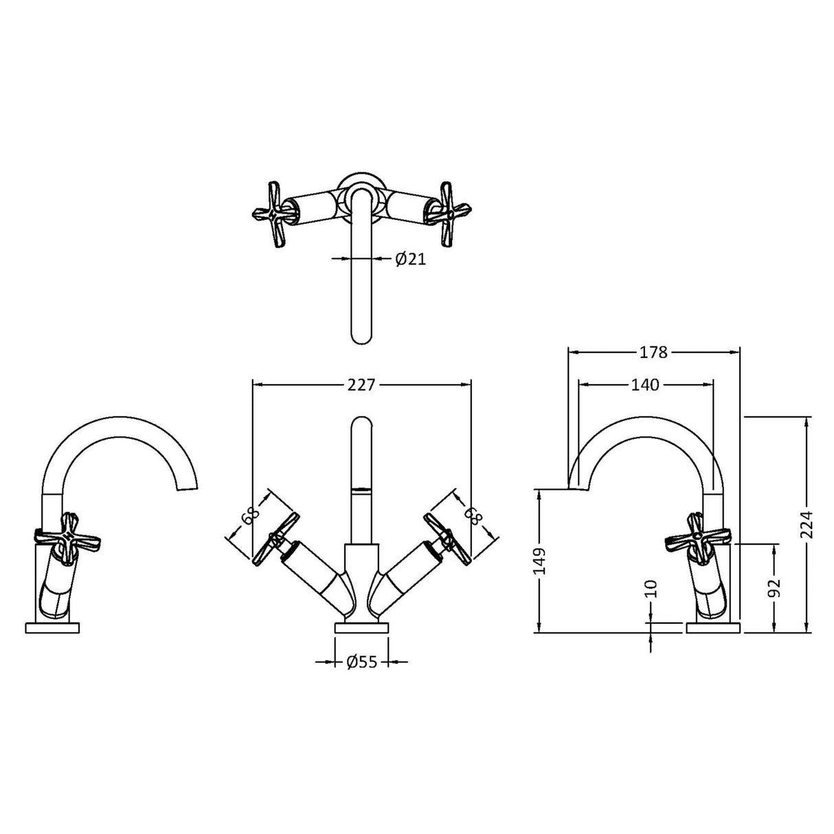 Nuie Aztec Mono Basin Mixer Tap with Waste Matt Black CLX415 LD