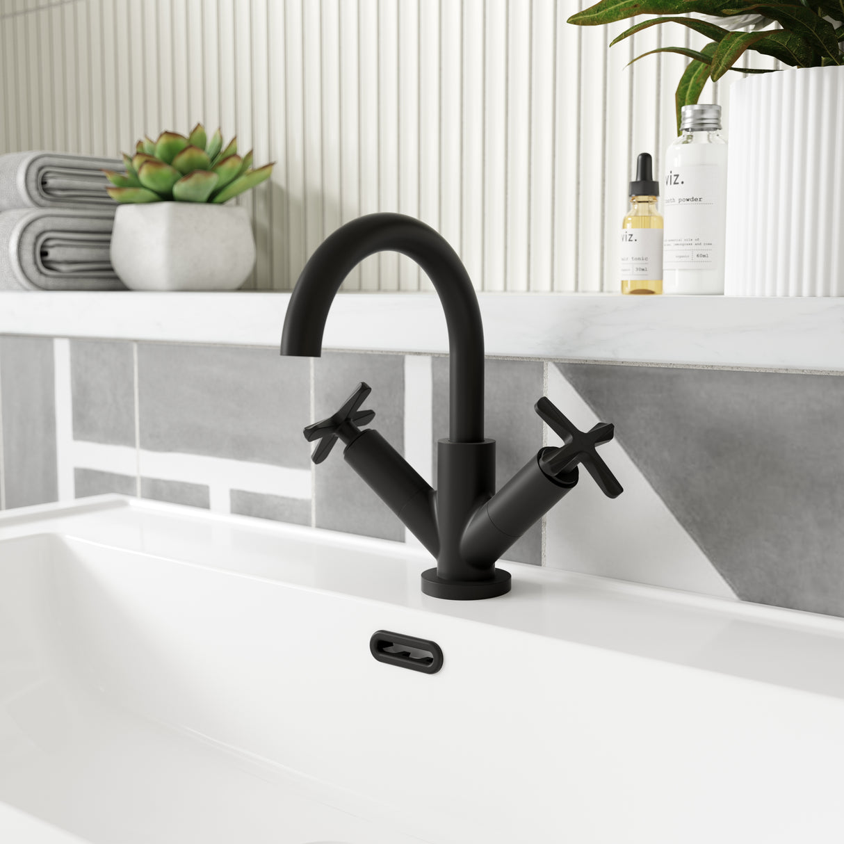 Nuie Aztec Mono Basin Mixer Tap with Waste Matt Black CLX415 LS