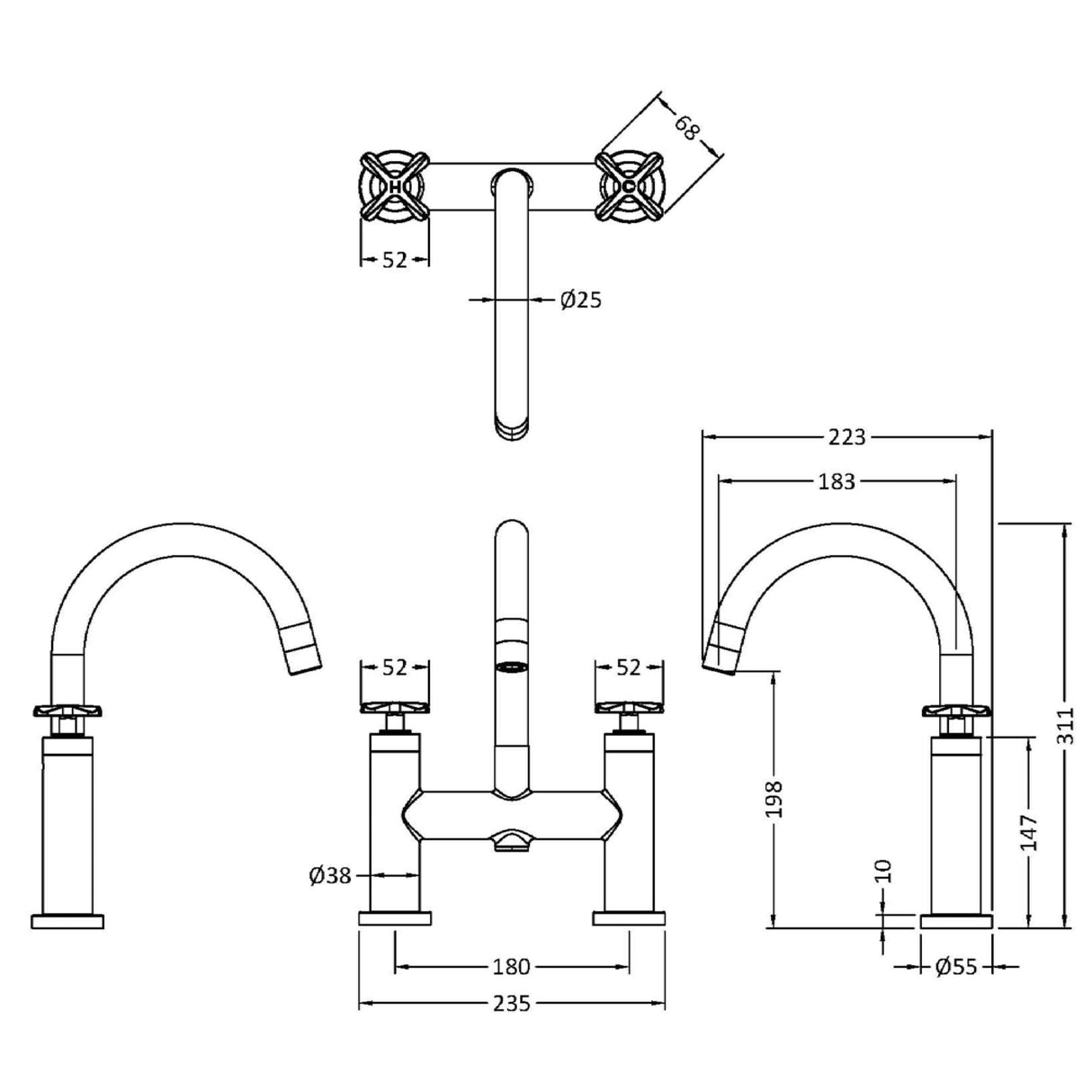 Nuie Aztec Bath Filler Tap Matt Black CLX453 LD