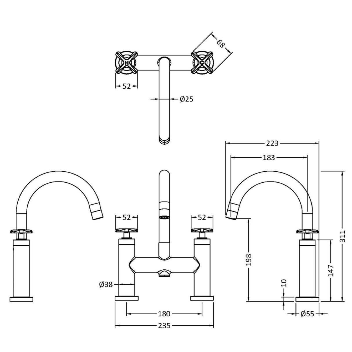 Nuie Aztec Bath Filler Tap Matt Brushed Brass CLX853 LD