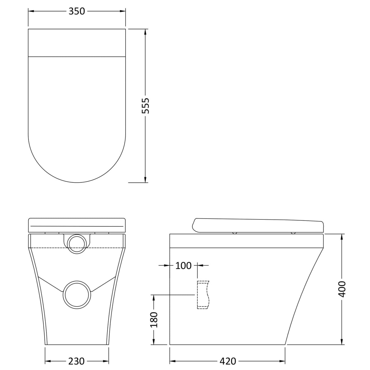 Hudson Reed Luna Back To Wall Toilet & Soft Close Seat White CPA008 LD