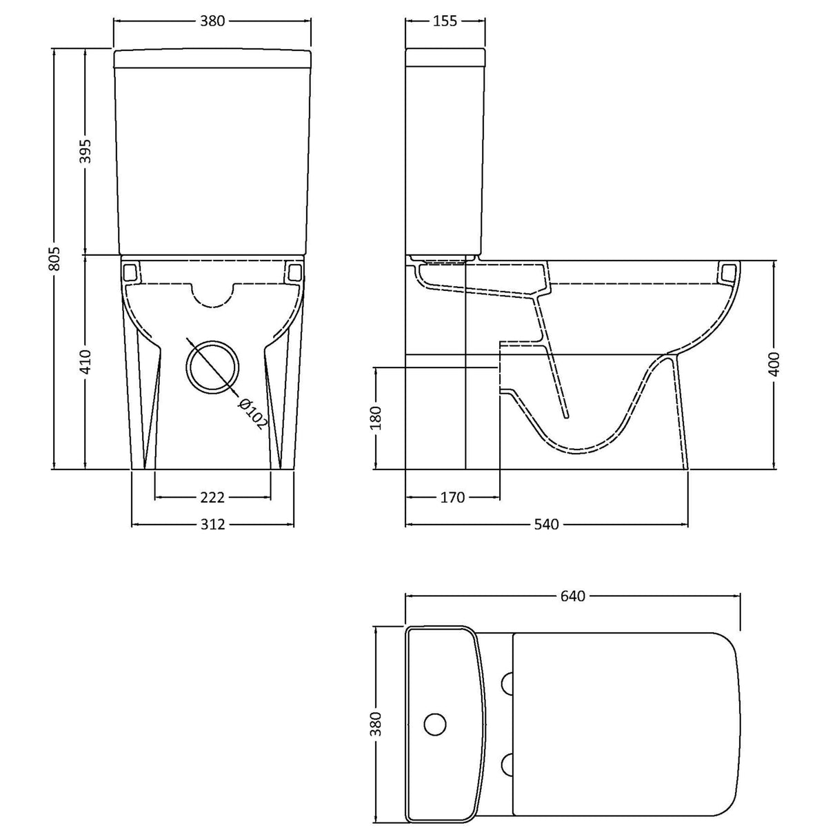 Hudson Reed Arlo BTW Close Coupled Toilet & Soft Close Seat White CPC001 LD