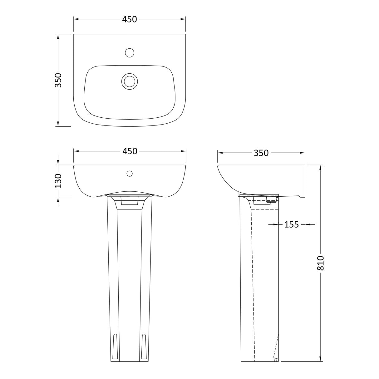 Nuie Ambrose Basin & Full Pedestal - 1 Tap Hole CPC021 LD