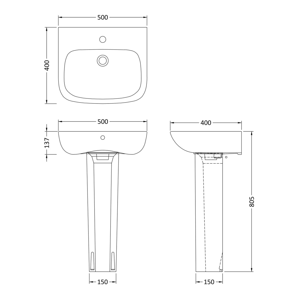 Nuie Ambrose Basin & Full Pedestal - 1 Tap Hole CPC022 LD