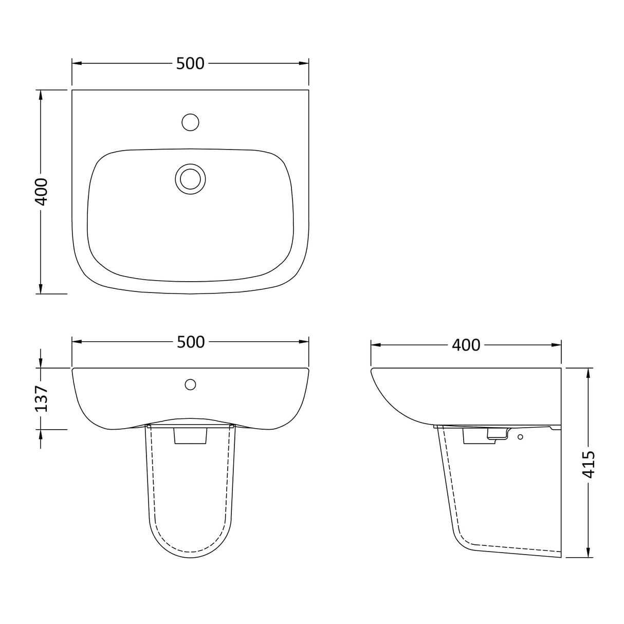 Nuie Ambrose Basin & Semi-Pedestal - 1 Tap Hole CPC024 LD