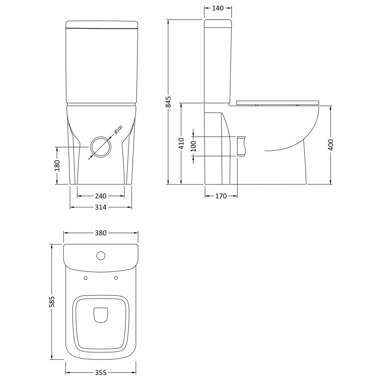Hudson Reed Arlo Compact BTW Close Coupled Toilet & Soft Close Seat White CPC027 LD
