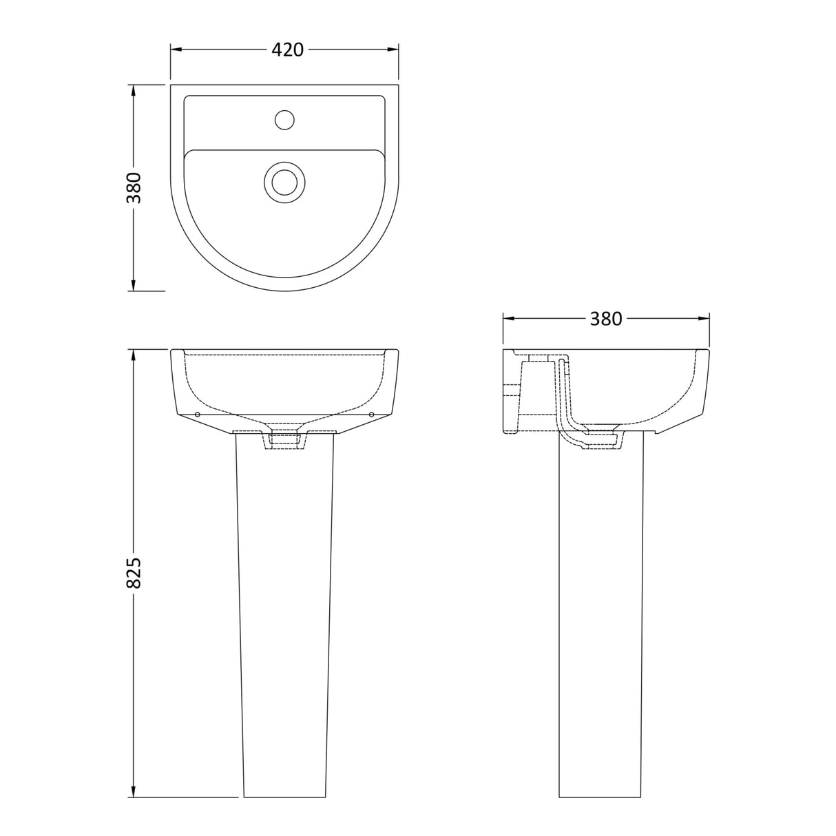 Nuie Provost Basin & Full Pedestal - 1 Tap Hole CPV001 LD