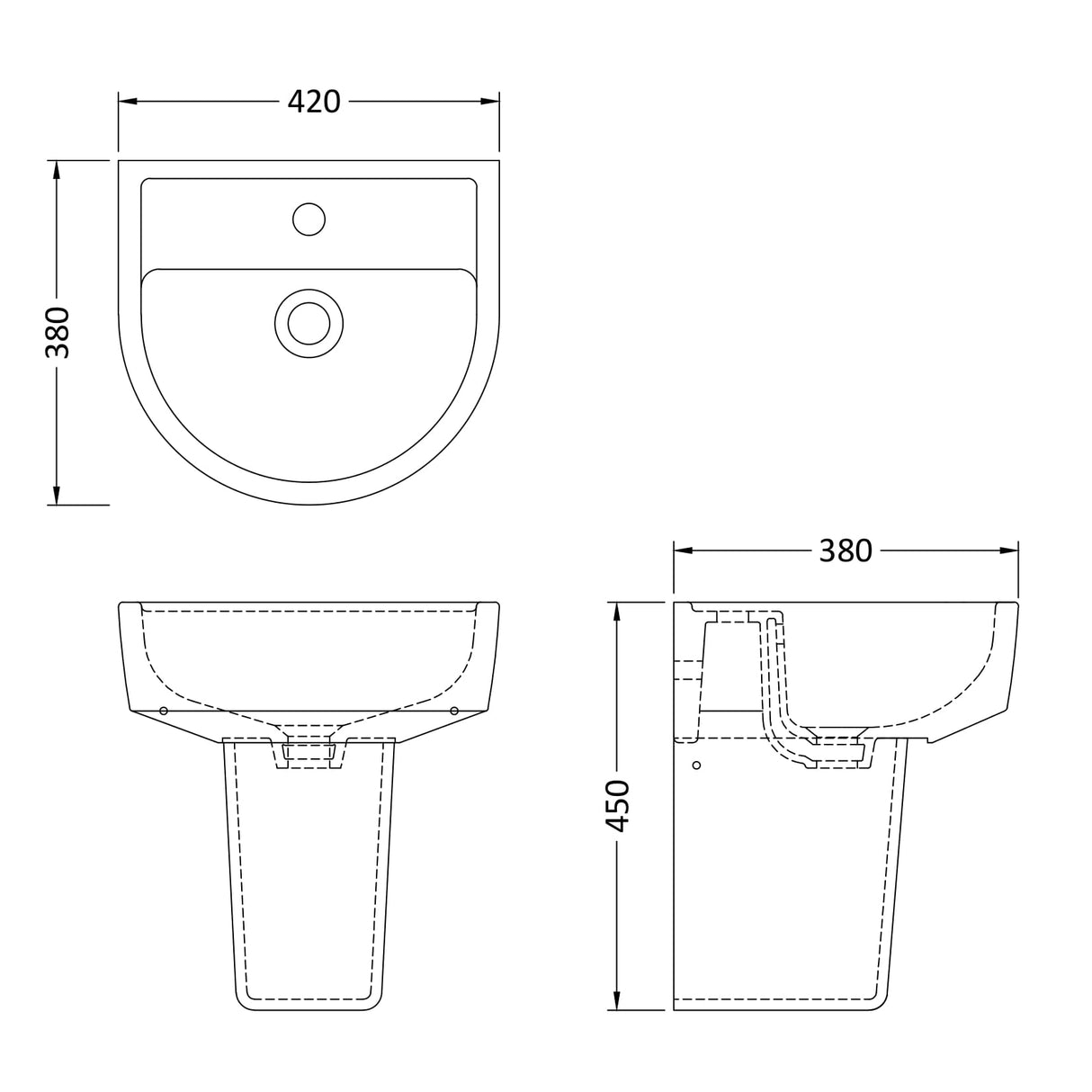 Nuie Provost Basin & Semi-Pedestal - 1 Tap Hole CPV003 LD