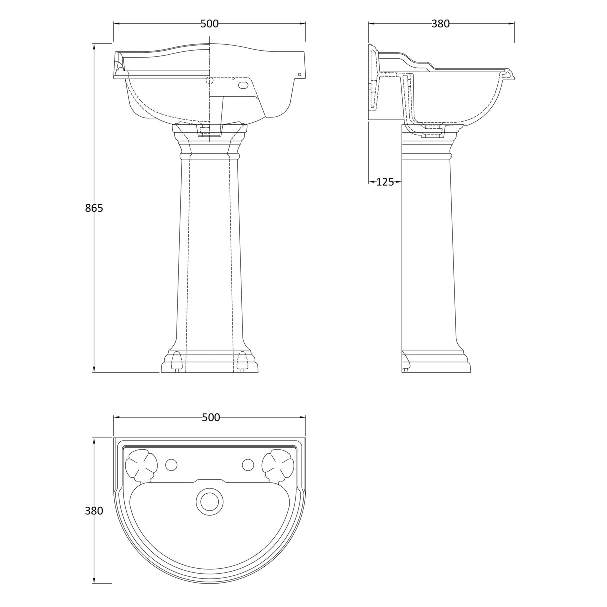 Old London Chancery Basin & Full Pedestal, 2 Tap Hole White CRT005 LD